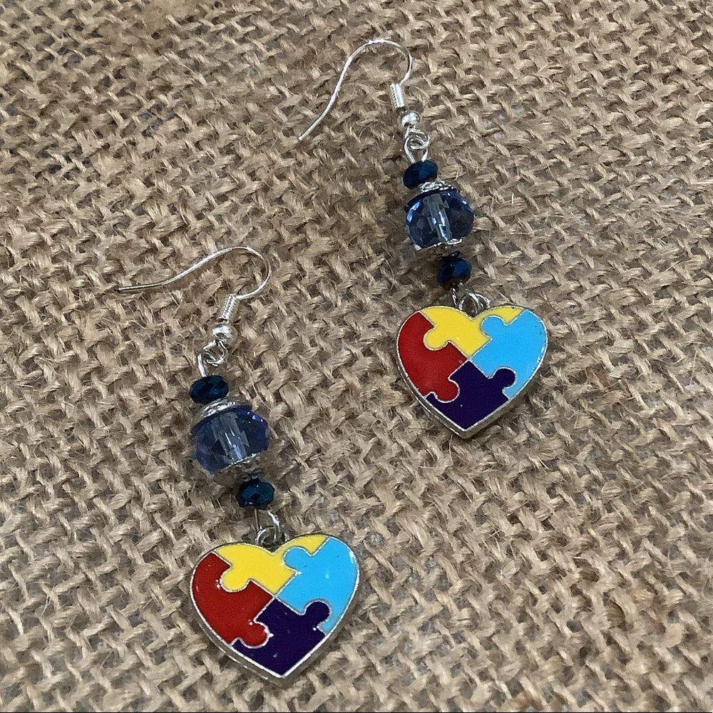 Autism awareness glass earrings - Picture 3 of 4
